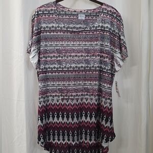 Style & Co. 2X Hi-lo Casual Striped Pink Red White Batik Stripe Sublimation Top